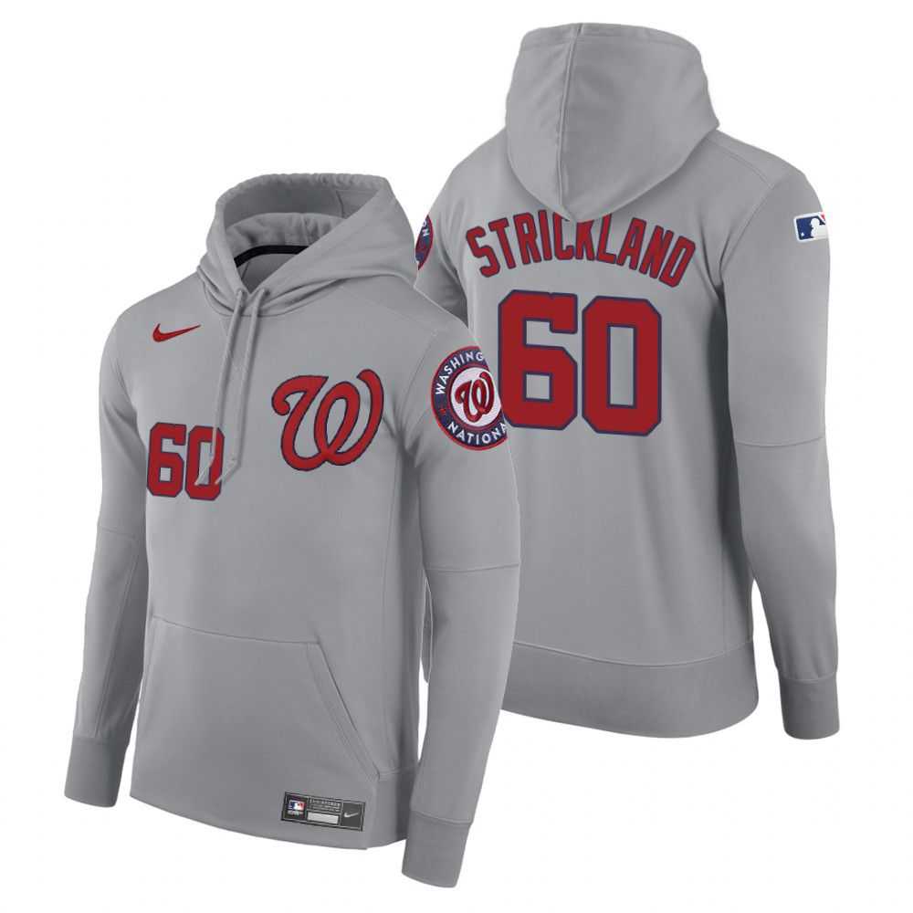 Men Washington Nationals 60 Strickland gray road hoodie 2021 MLB Nike Jerseys